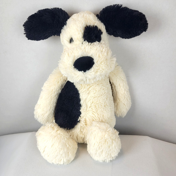 Jellycat Bashful Dog Plush Pup Cream Black Spot Medium White Soft Toy - Picture 1 of 10